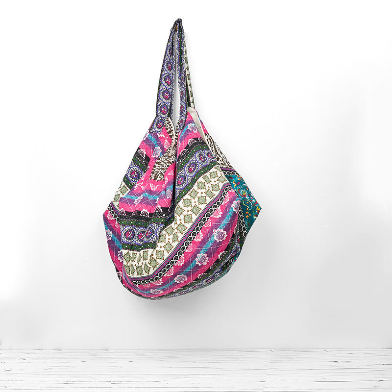 Borsa a tracolla in cotone con motivo a strisce colorate Buddha Stones