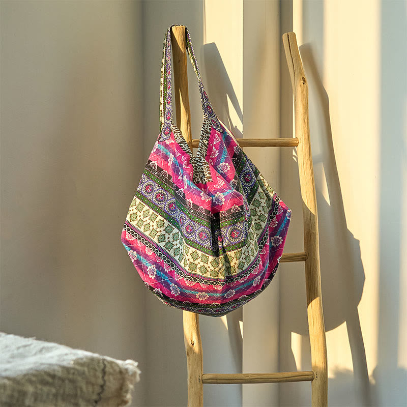 Borsa a tracolla in cotone con motivo a strisce colorate Buddha Stones