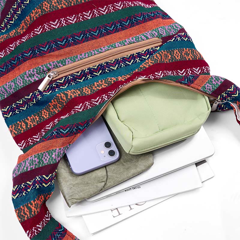Borsa a tracolla in cotone con motivo a strisce geometriche colorate Buddha Stones