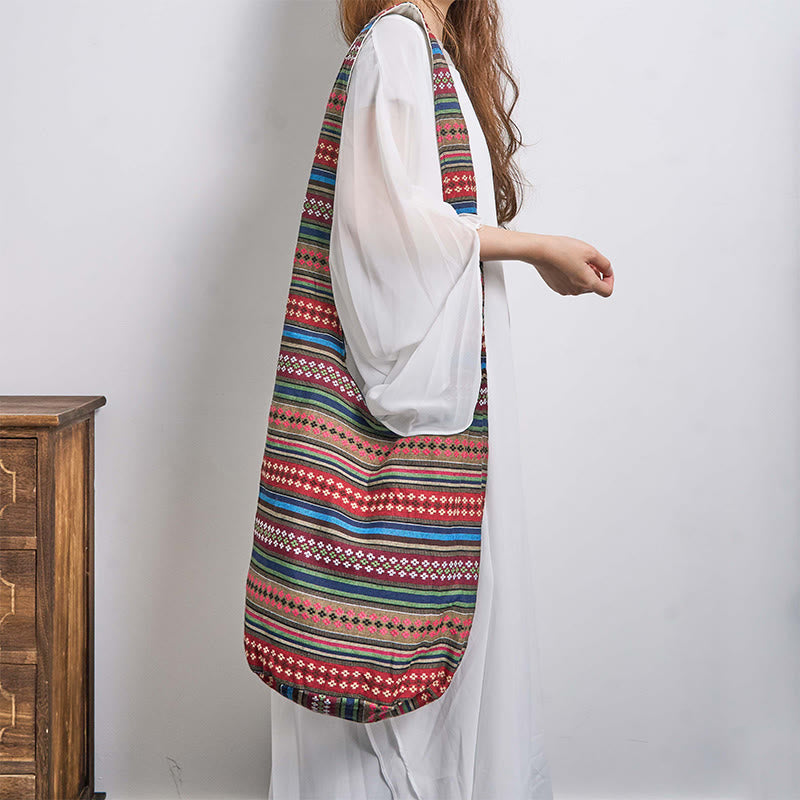 Borsa a tracolla in cotone con motivo a strisce geometriche colorate Buddha Stones