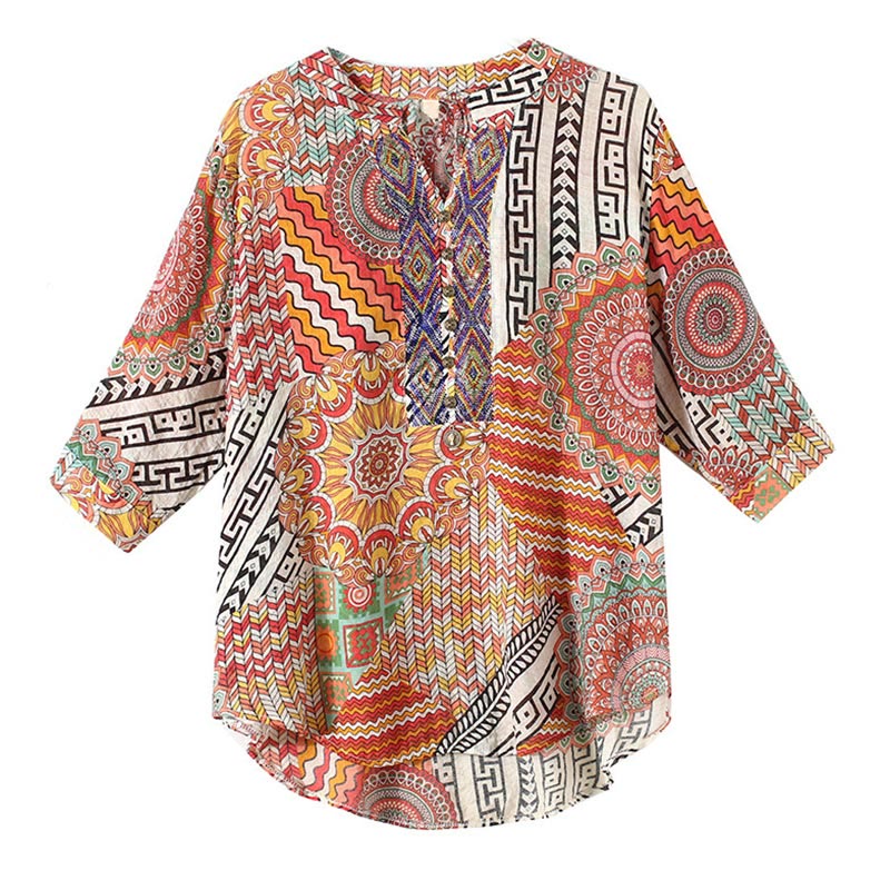 Camicia con mezza abbottonatura e mandala geometrico da donna Buddha Stones