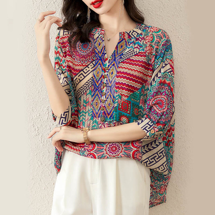 Camicia con mezza abbottonatura e mandala geometrico da donna Buddha Stones