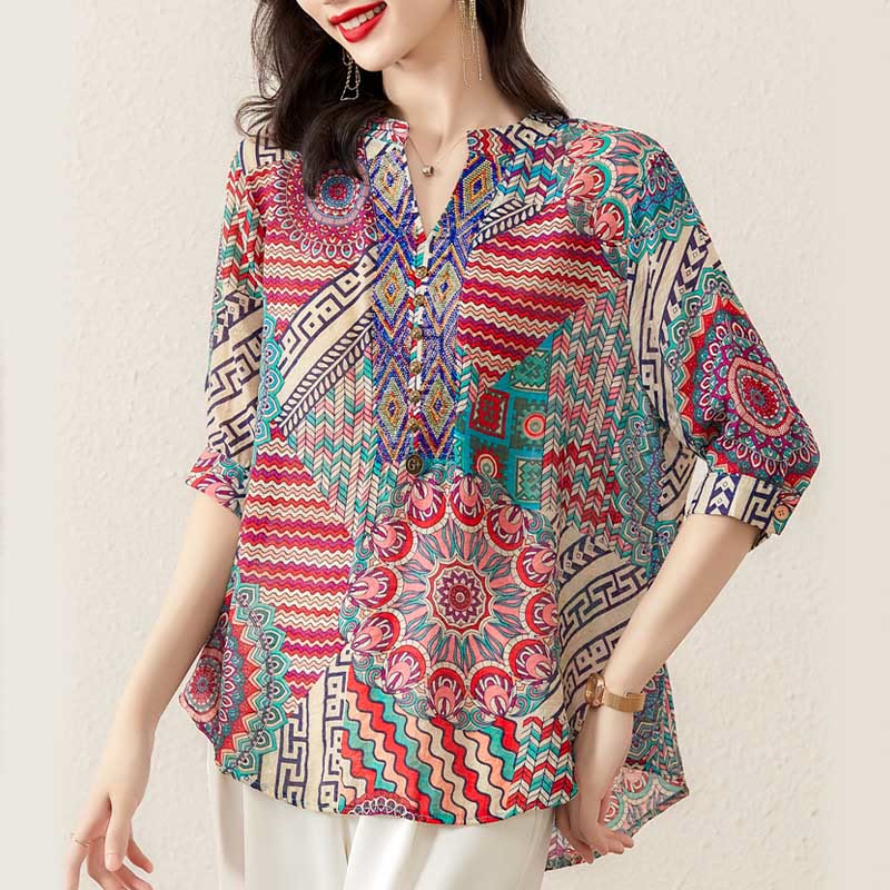 Camicia con mezza abbottonatura e mandala geometrico da donna Buddha Stones - Cremisi - US16, UK/AU20, EU48 (3XL) - image 0