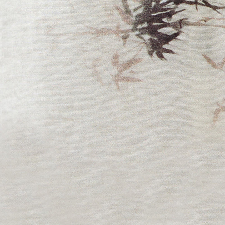 Maglietta con stampa di foglie di bambù e inchiostro con scollo a V e lacci e bottoni a rana, motivo Buddha Stones - image 13