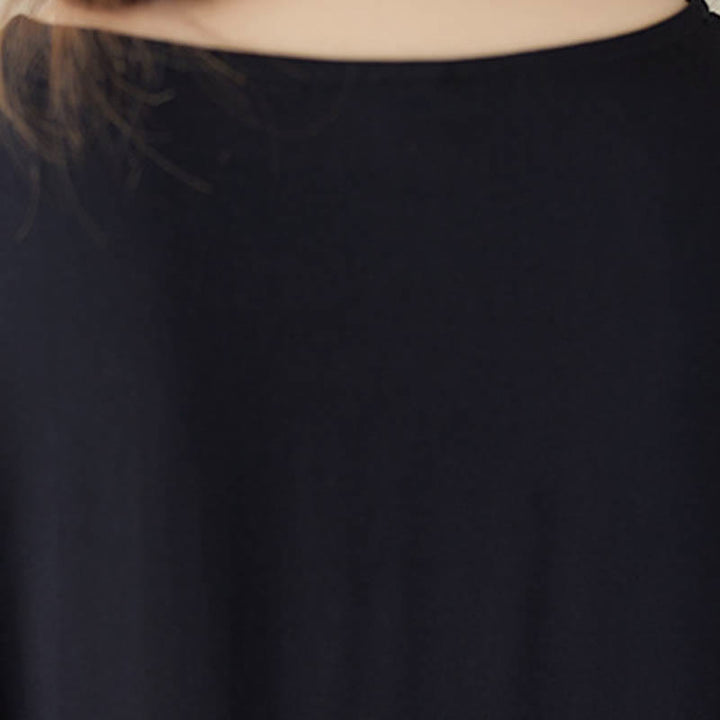 Abito midi a maniche corte con tasche e strisce blu e nere Buddha Stones