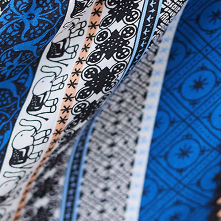 Abito midi a maniche corte con tasche e strisce blu e nere Buddha Stones