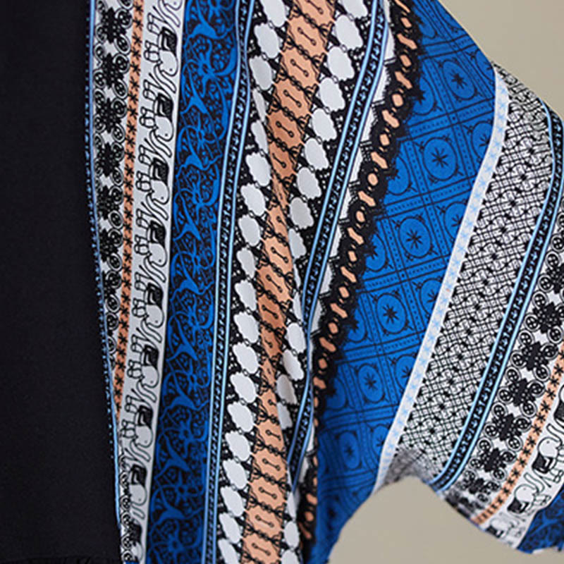 Abito midi a maniche corte con tasche e strisce blu e nere Buddha Stones