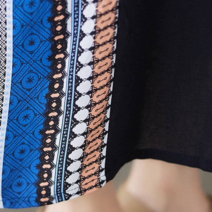 Abito midi a maniche corte con tasche e strisce blu e nere Buddha Stones