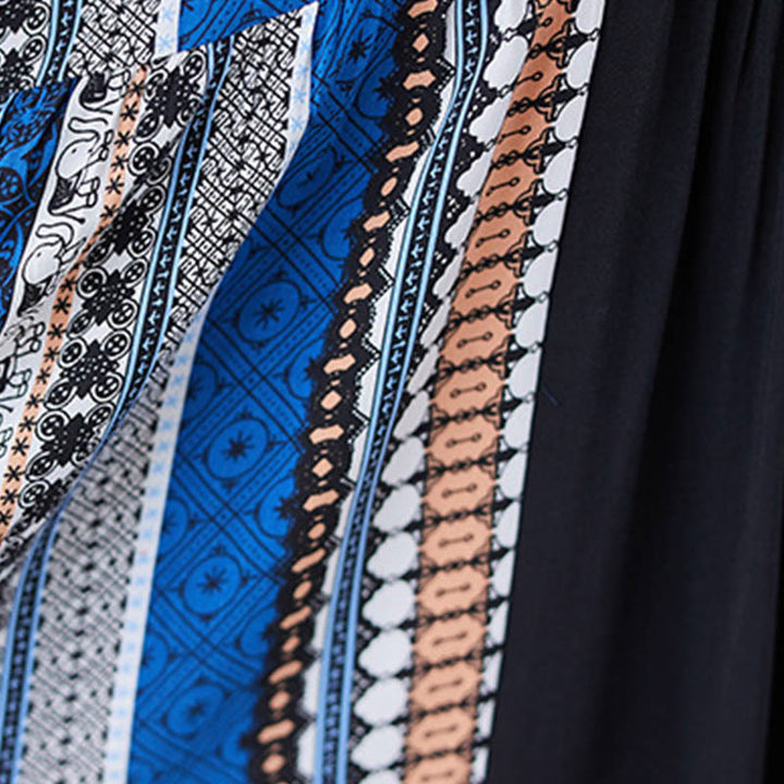 Abito midi a maniche corte con tasche e strisce blu e nere Buddha Stones