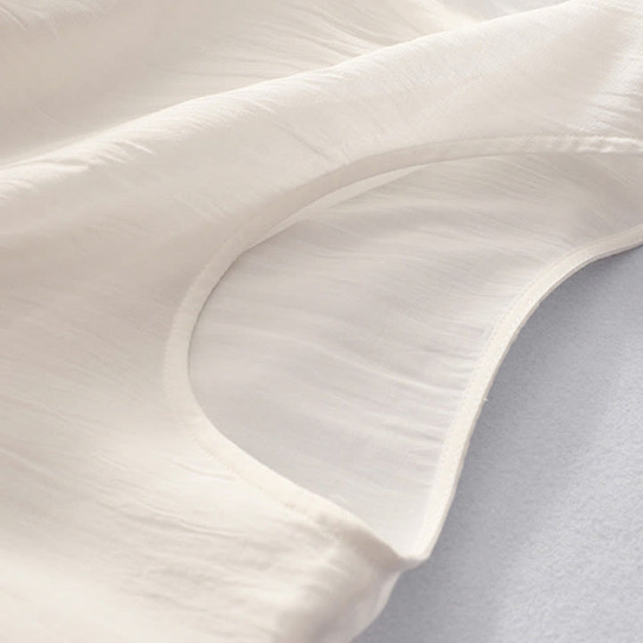 Abito midi in cotone a maniche corte con ricami a tinta unita e tasche, con motivo Buddha Stones. - image 6