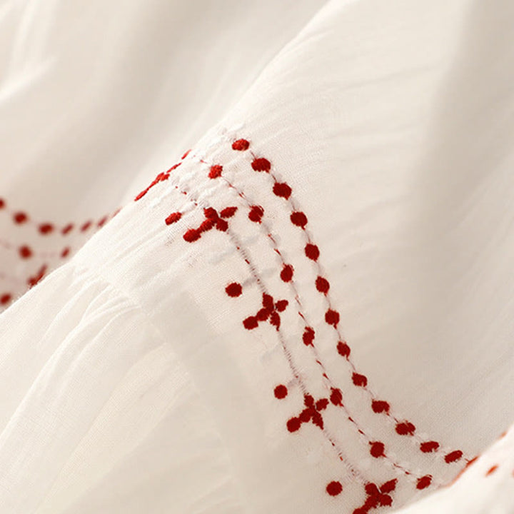 Abito midi in cotone a maniche corte con ricamo in tinta unita Buddha Stones - image 9