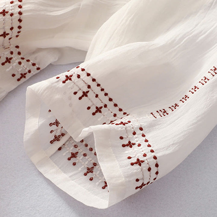 Abito midi in cotone a maniche corte con ricamo in tinta unita Buddha Stones - image 8