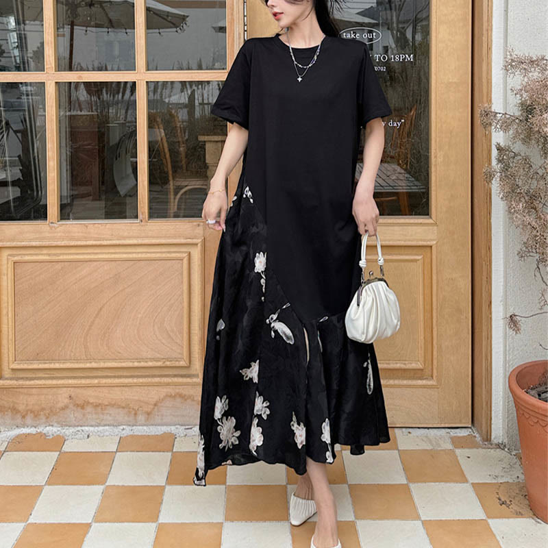 Abito midi a maniche corte in jacquard con fiori casual Buddha Stones