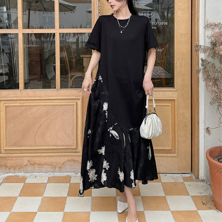 Abito midi a maniche corte in jacquard con fiori casual Buddha Stones