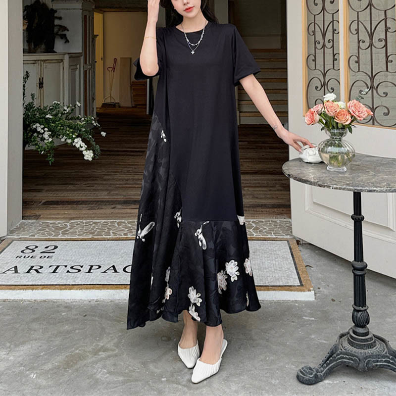Abito midi a maniche corte in jacquard con fiori casual Buddha Stones