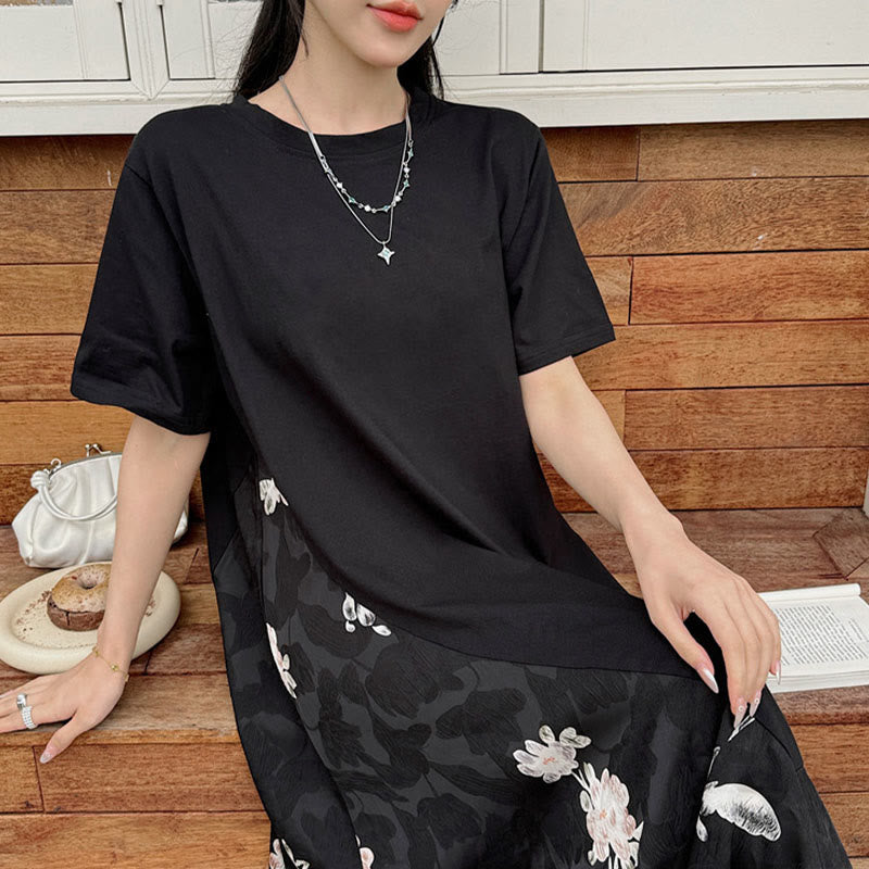 Abito midi a maniche corte in jacquard con fiori casual Buddha Stones