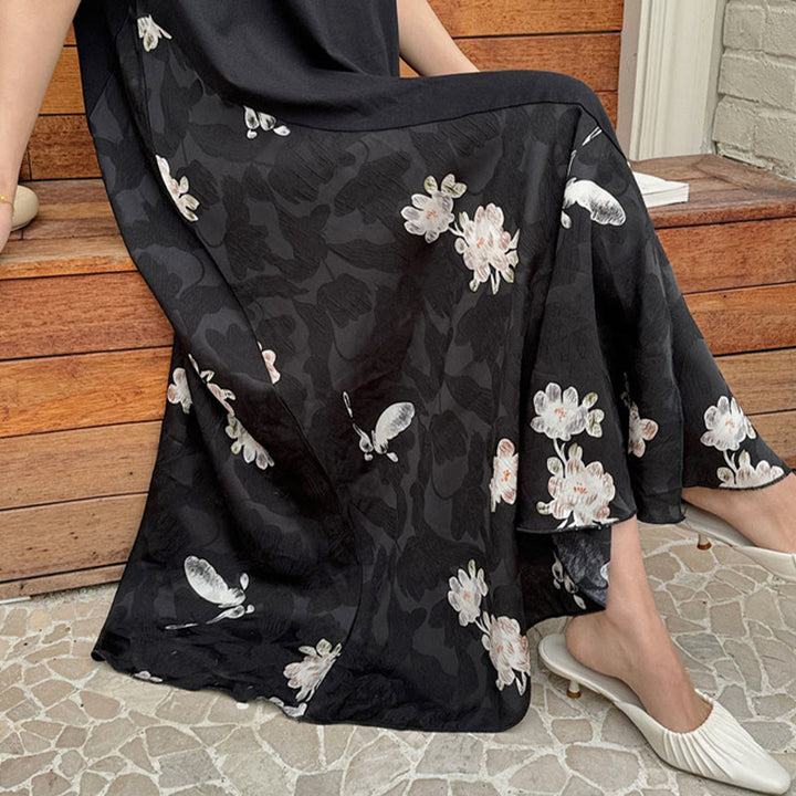 Abito midi a maniche corte in jacquard con fiori casual Buddha Stones