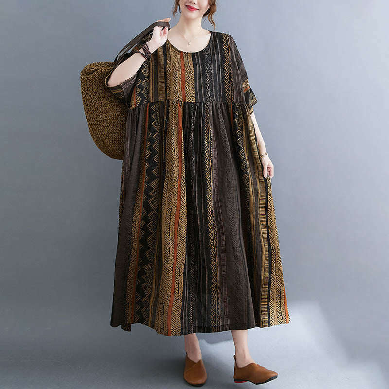 Abito midi a maniche corte con tasche Buddha Stones Boho Geometry
