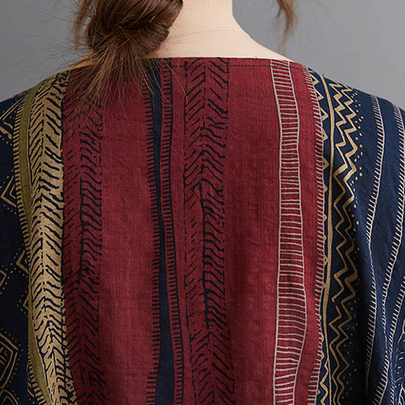 Abito midi a maniche corte con tasche Buddha Stones Boho Geometry
