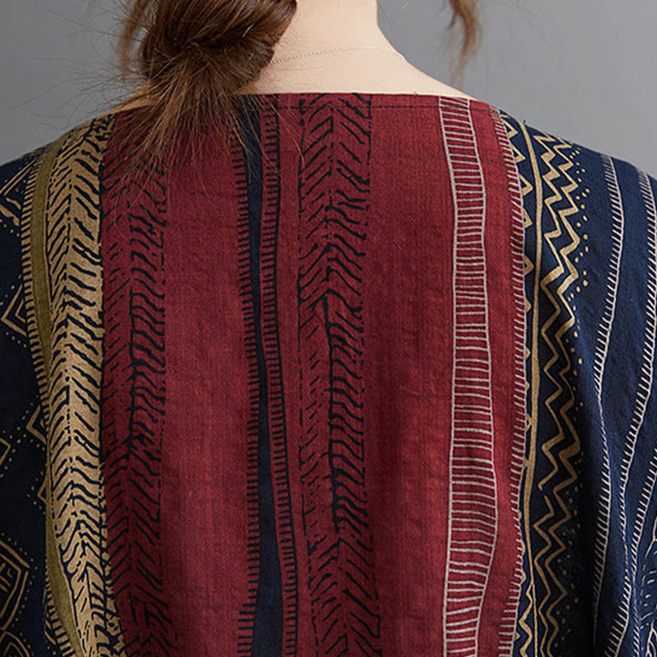 Abito midi a maniche corte con tasche Buddha Stones Boho Geometry