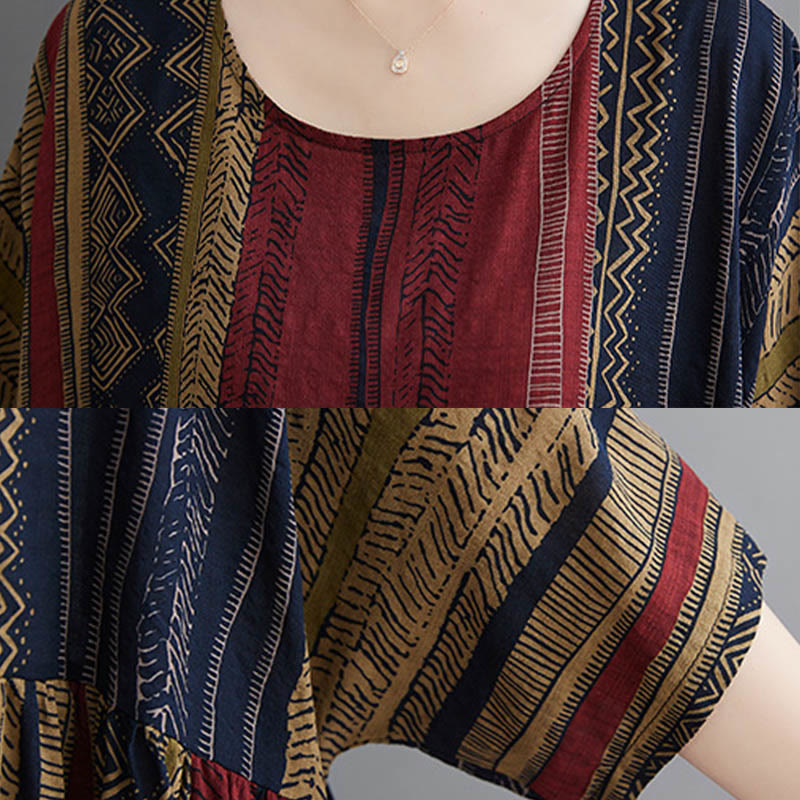 Abito midi a maniche corte con tasche Buddha Stones Boho Geometry