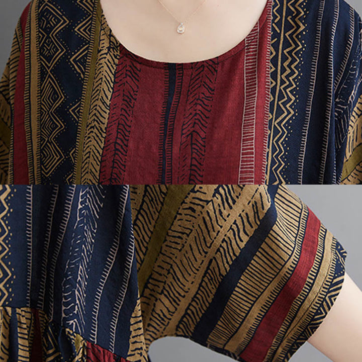 Abito midi a maniche corte con tasche Buddha Stones Boho Geometry