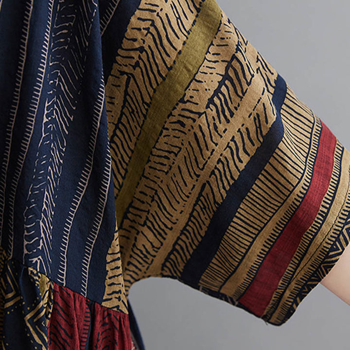 Abito midi a maniche corte con tasche Buddha Stones Boho Geometry