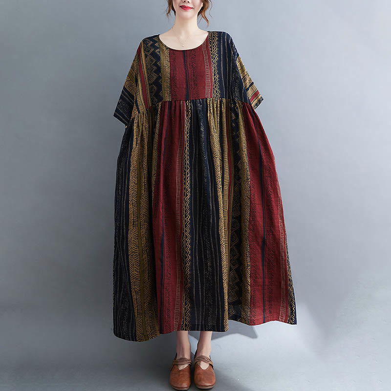 Abito midi a maniche corte con tasche Buddha Stones Boho Geometry - DarkKhaki - F (adatto per US4; UK/AU8; EU36-46) - image 1