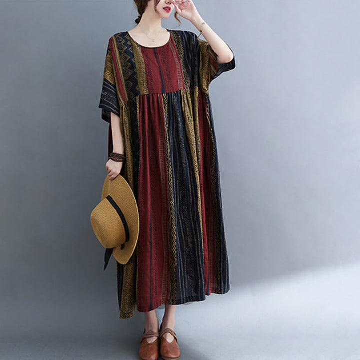 Abito midi a maniche corte con tasche Buddha Stones Boho Geometry
