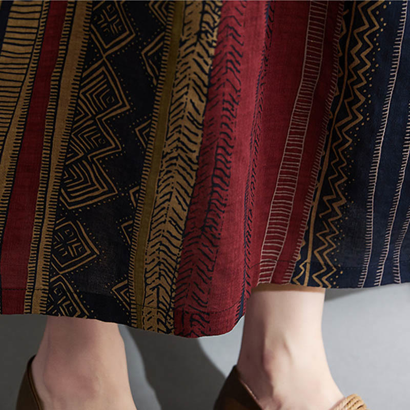 Abito midi a maniche corte con tasche Buddha Stones Boho Geometry