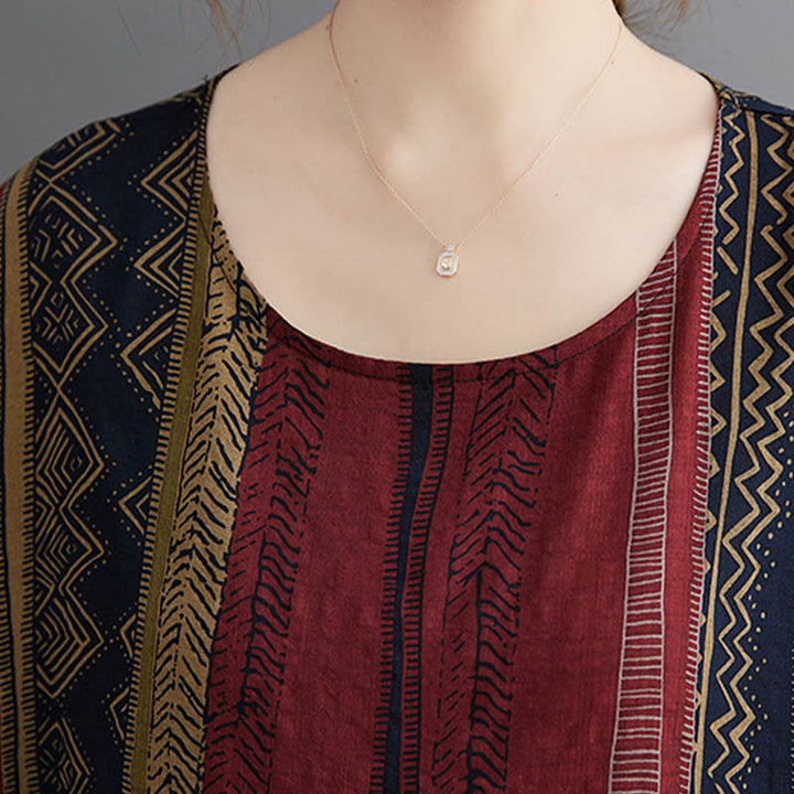 Abito midi a maniche corte con tasche Buddha Stones Boho Geometry