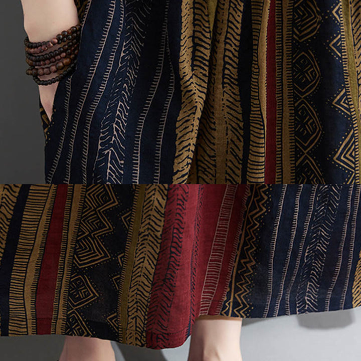Abito midi a maniche corte con tasche Buddha Stones Boho Geometry