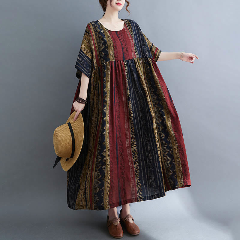Abito midi a maniche corte con tasche Buddha Stones Boho Geometry