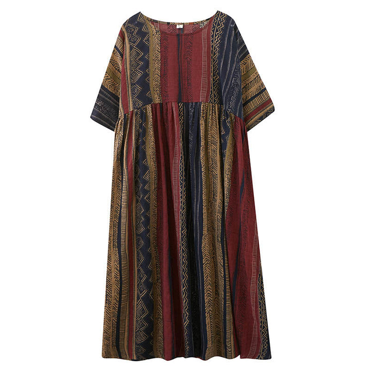 Abito midi a maniche corte con tasche Buddha Stones Boho Geometry