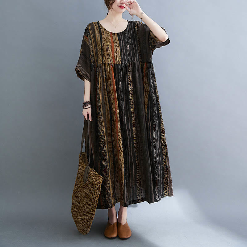 Abito midi a maniche corte con tasche Buddha Stones Boho Geometry
