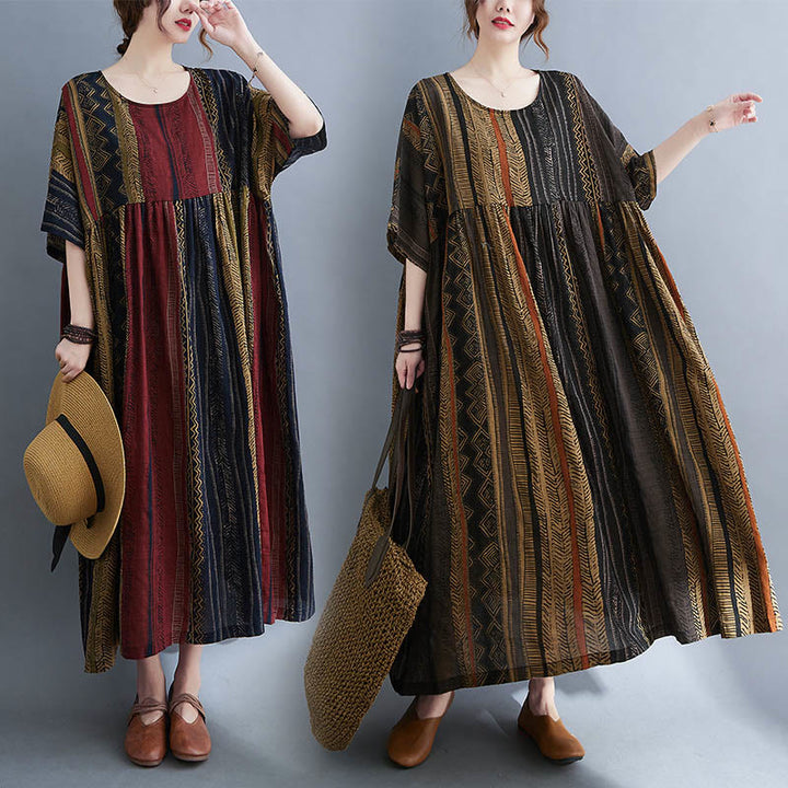 Abito midi a maniche corte con tasche Buddha Stones Boho Geometry