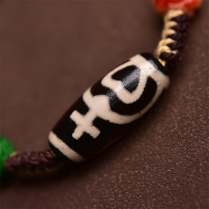 Braccialetto di corda intrecciata con perline Dzi tibetane fatte a mano Buddha Stones
