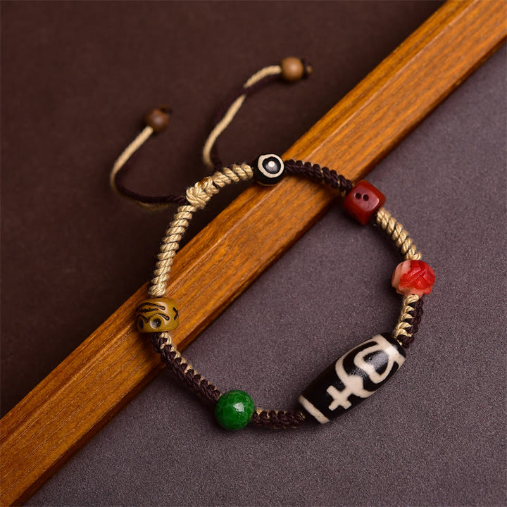 Braccialetto di corda intrecciata con perline Dzi tibetane fatte a mano Buddha Stones