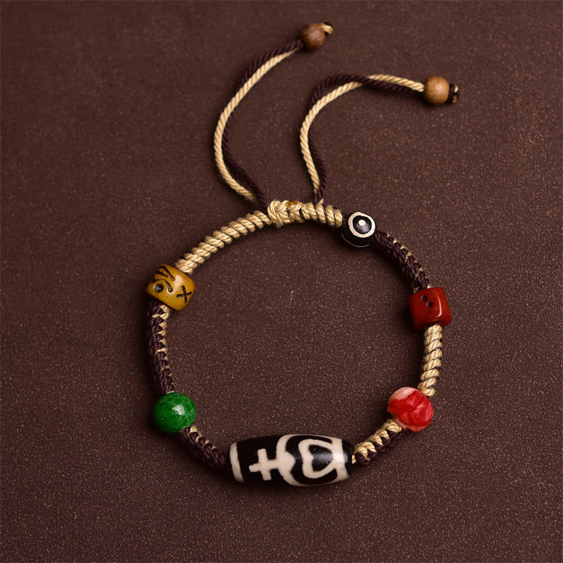 Braccialetto di corda intrecciata con perline Dzi tibetane fatte a mano Buddha Stones