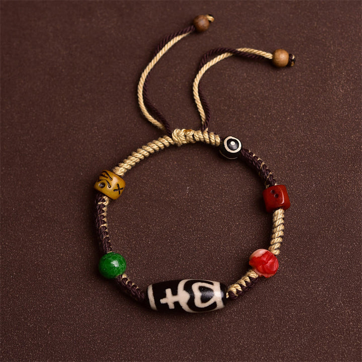 Braccialetto di corda intrecciata con perline Dzi tibetane fatte a mano Buddha Stones