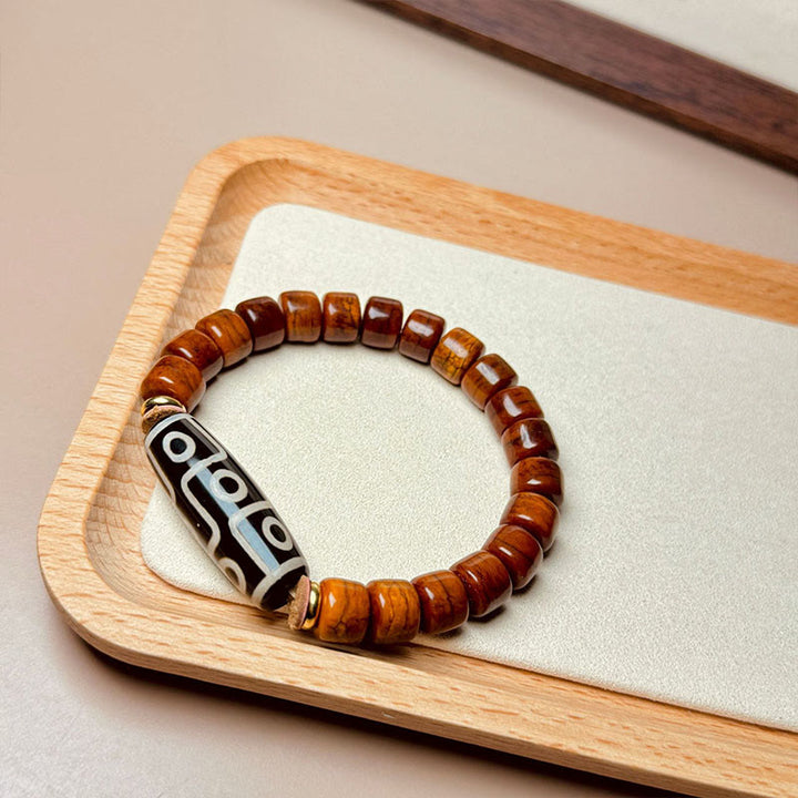 Braccialetto di protezione con perline di osso tibetane e Buddha Stones, perline Dzi a nove occhi