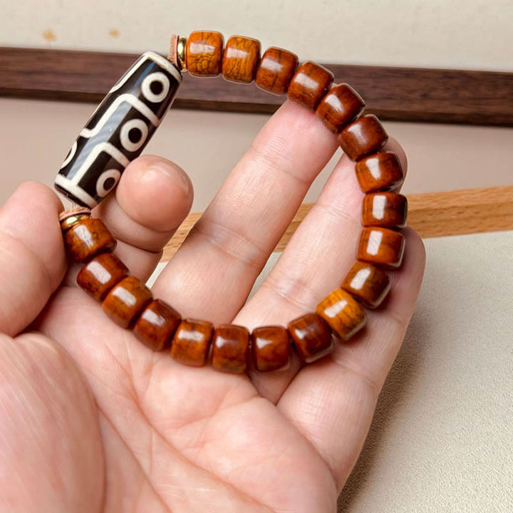 Braccialetto di protezione con perline di osso tibetane e Buddha Stones, perline Dzi a nove occhi
