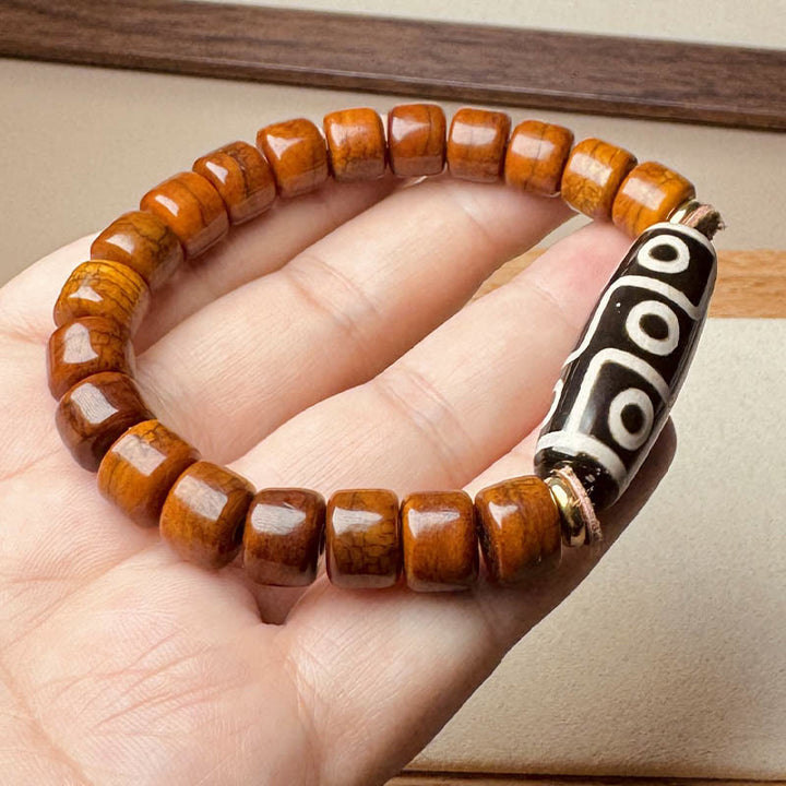 Braccialetto di protezione con perline di osso tibetane e Buddha Stones, perline Dzi a nove occhi