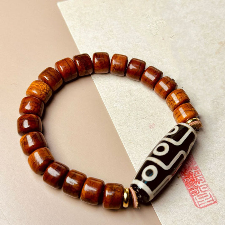 Braccialetto di protezione con perline di osso tibetane e Buddha Stones, perline Dzi a nove occhi