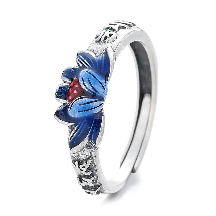 Anello della pace in rilievo di loto Om Mani Padme Hum in argento sterling 925 Buddha Stones