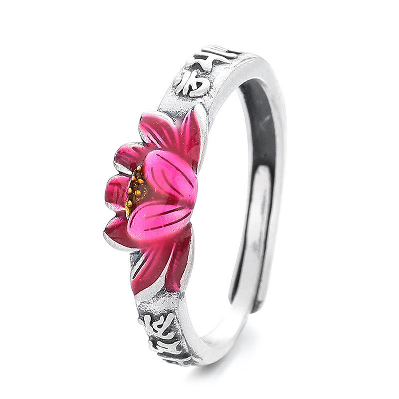 Anello della pace in rilievo di loto Om Mani Padme Hum in argento sterling 925 Buddha Stones