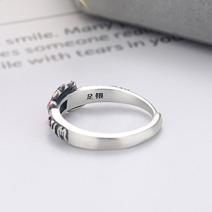 Anello della pace in rilievo di loto Om Mani Padme Hum in argento sterling 925 Buddha Stones