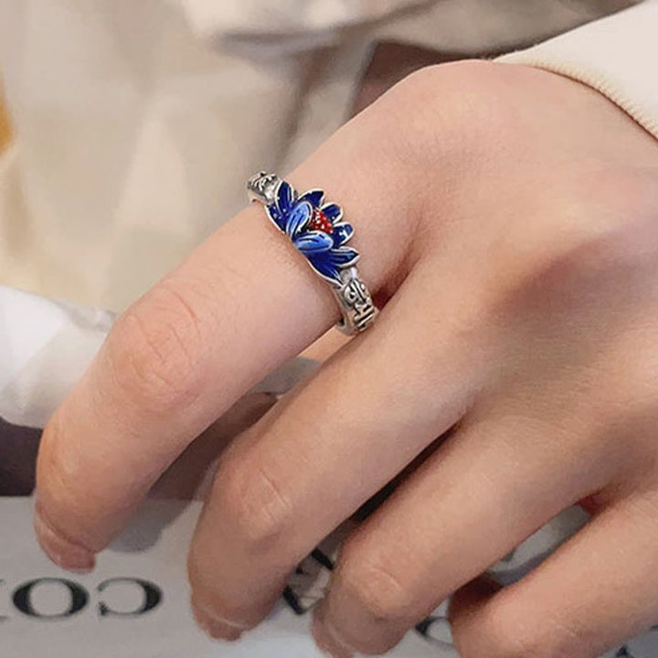 Anello della pace in rilievo di loto Om Mani Padme Hum in argento sterling 925 Buddha Stones