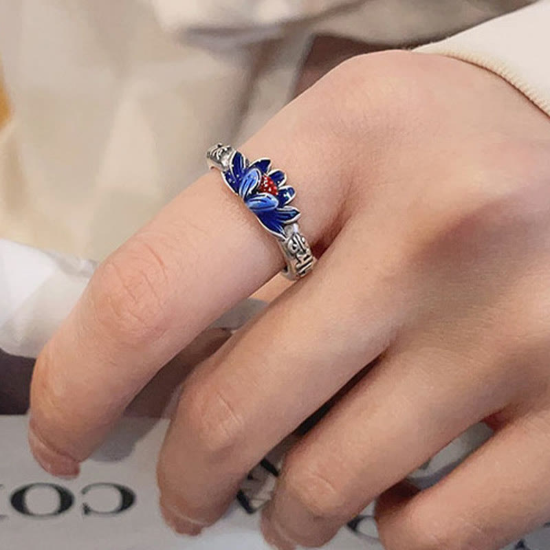 Anello della pace in rilievo di loto Om Mani Padme Hum in argento sterling 925 Buddha Stones