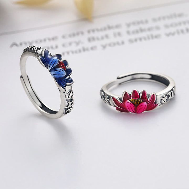 Anello della pace in rilievo di loto Om Mani Padme Hum in argento sterling 925 Buddha Stones